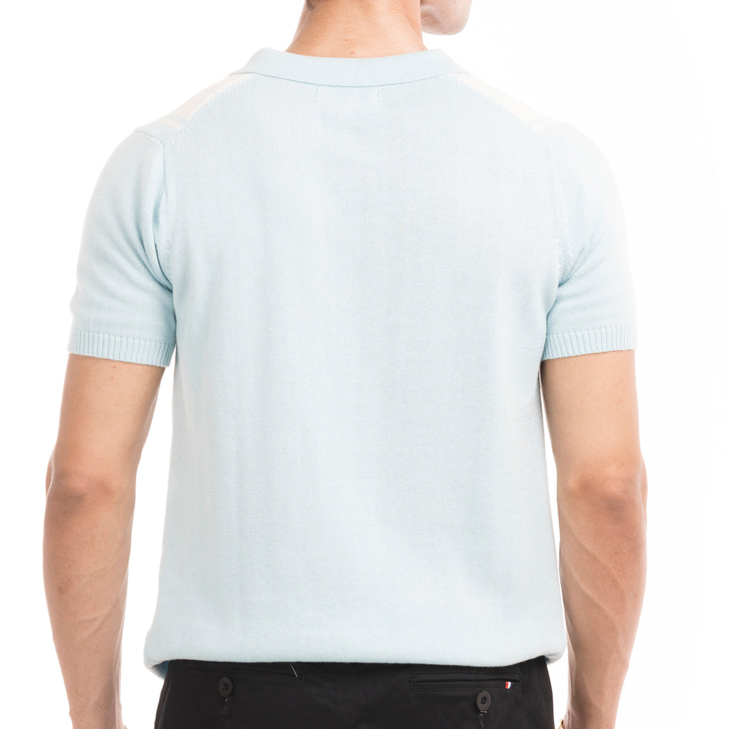 Knitted Striped Polo - Sky/White