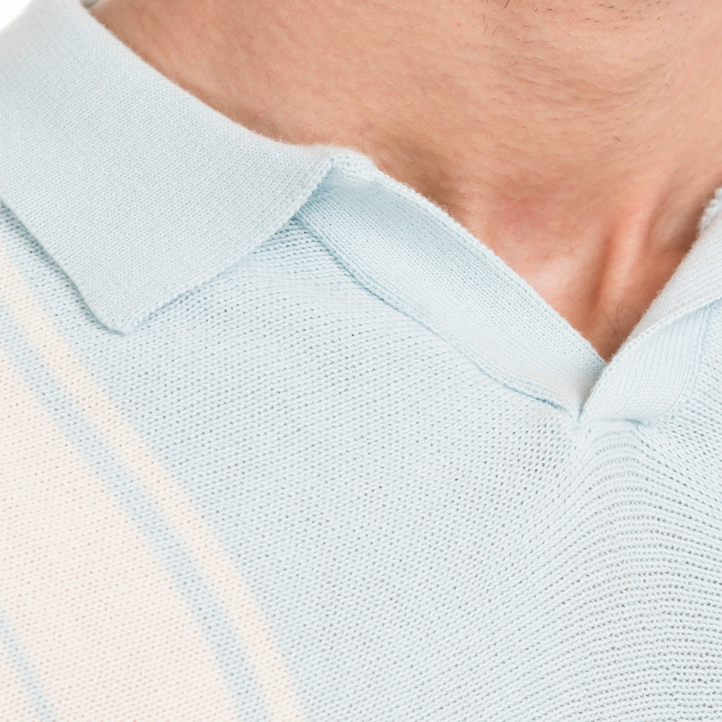Knitted Striped Polo - Sky/White