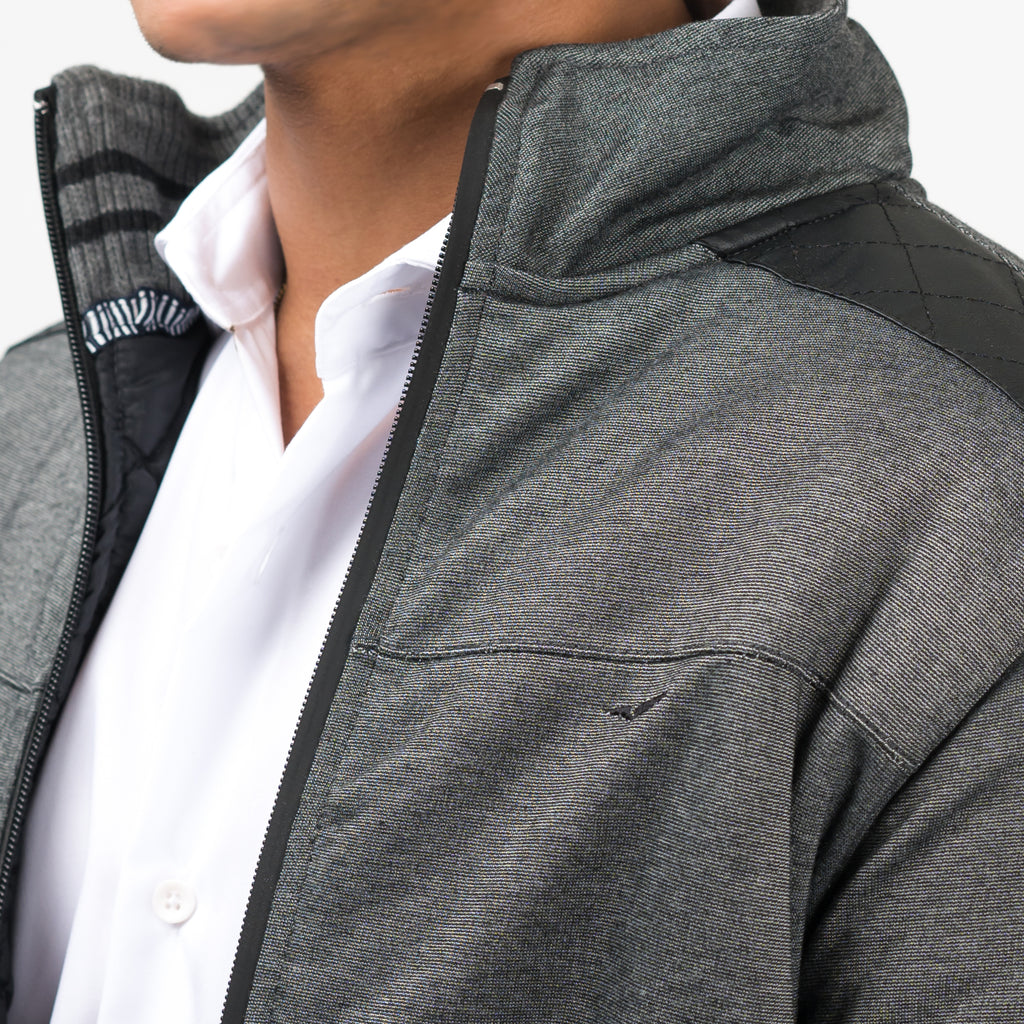 Contrast Ribbed Jacket-Grey