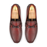 Dot Embossed Buckled  Moccasins - Maroon