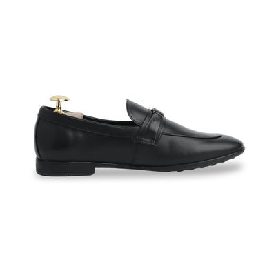 Noir Metallic Buckled Loafers - Black
