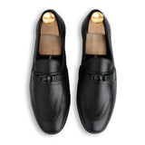 Noir Metallic Buckled Loafers - Black