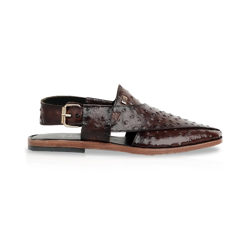 Ostrich Embossed Peshawari Sandals - Brown