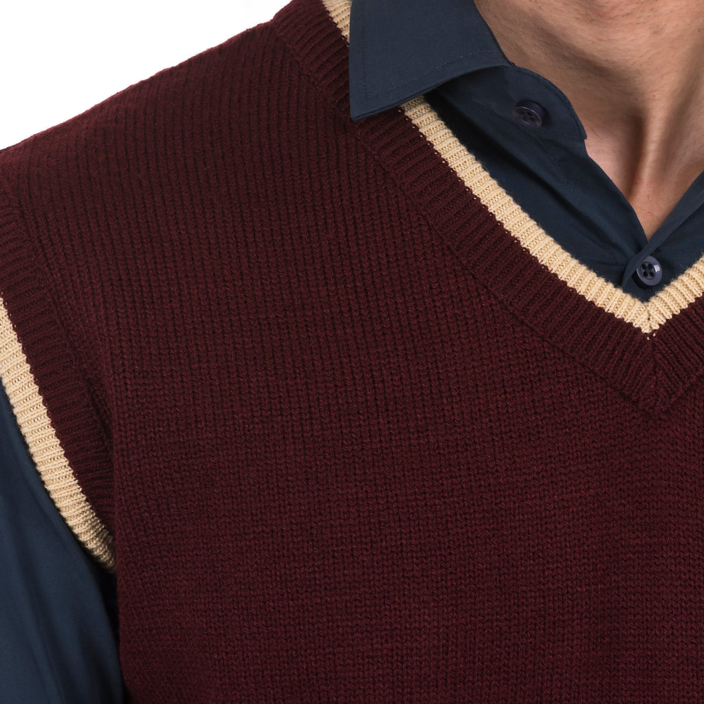 V-Neck Sleeveless Sweater-Maroon