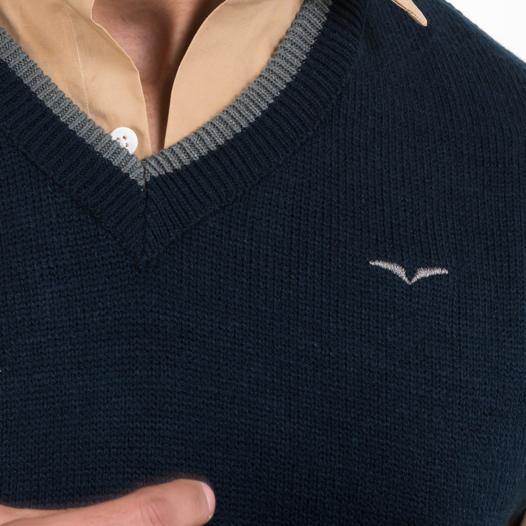 V-Neck Sleeveless Sweater-Navy