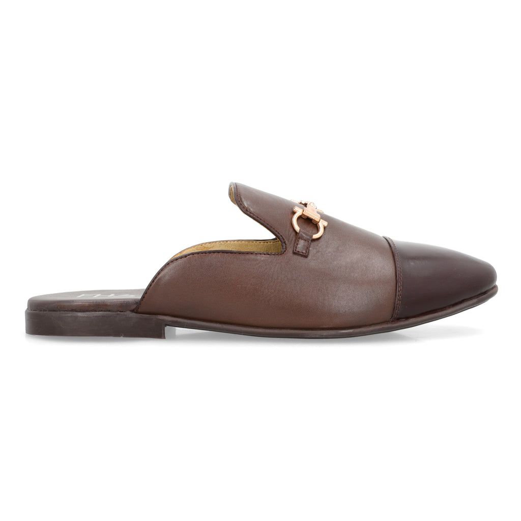 Brass Buckled Mules - Brown
