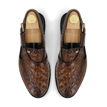 Load image into Gallery viewer, Two-Tone Croc-Embossed Peshawari Sandals-Brown