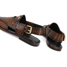 Load image into Gallery viewer, Two-Tone Croc-Embossed Peshawari Sandals-Brown