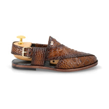 Load image into Gallery viewer, Two-Tone Croc-Embossed Peshawari Sandals-Brown