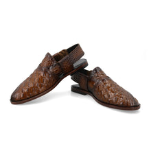 Load image into Gallery viewer, Two-Tone Croc-Embossed Peshawari Sandals-Brown