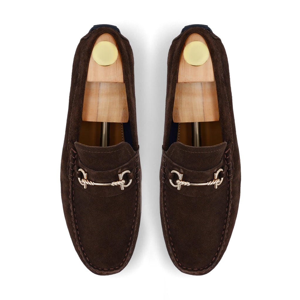 Horse Bit Buckled  Suede Moccasins - Brown