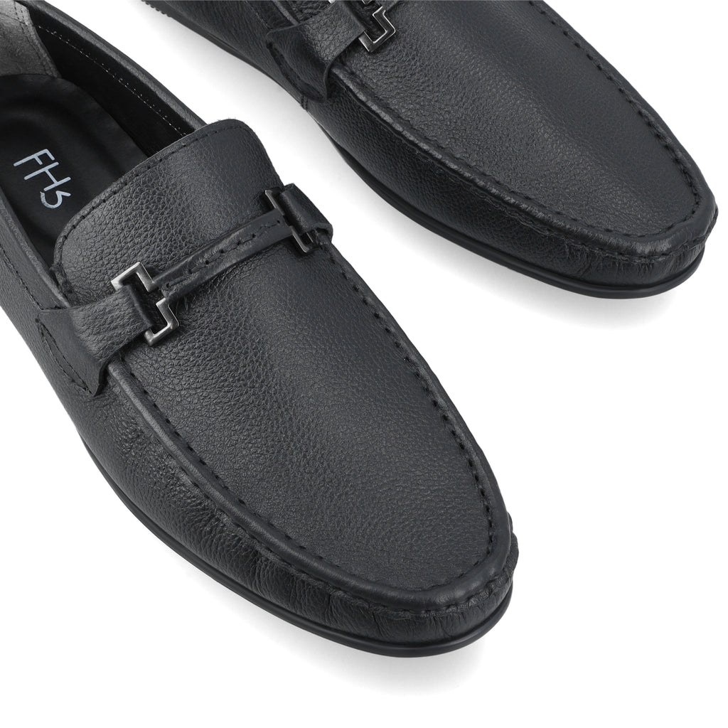 Black Buckled Moccasins-Black