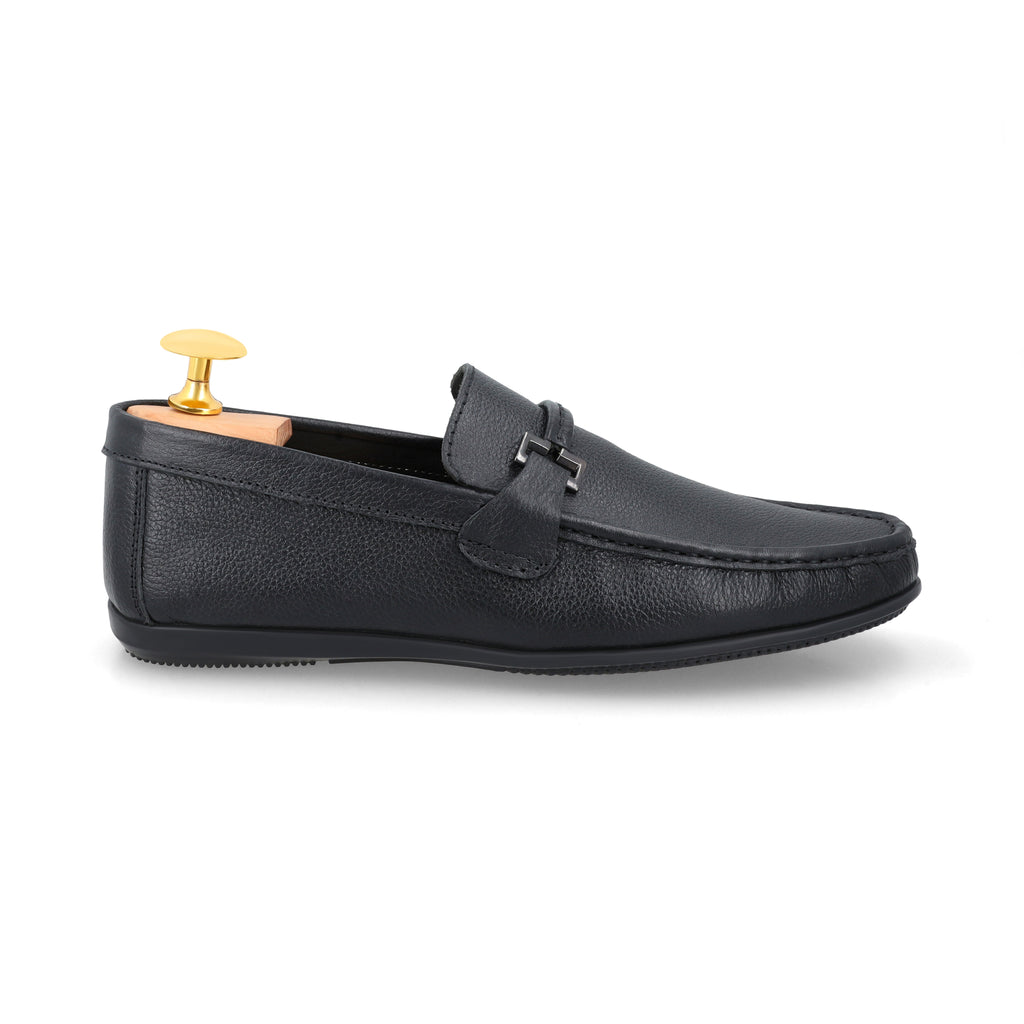 Black Buckled Moccasins-Black