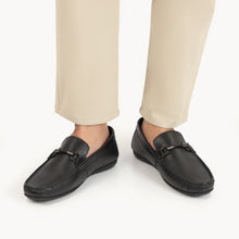 Load image into Gallery viewer, Strapped Black Moccasins