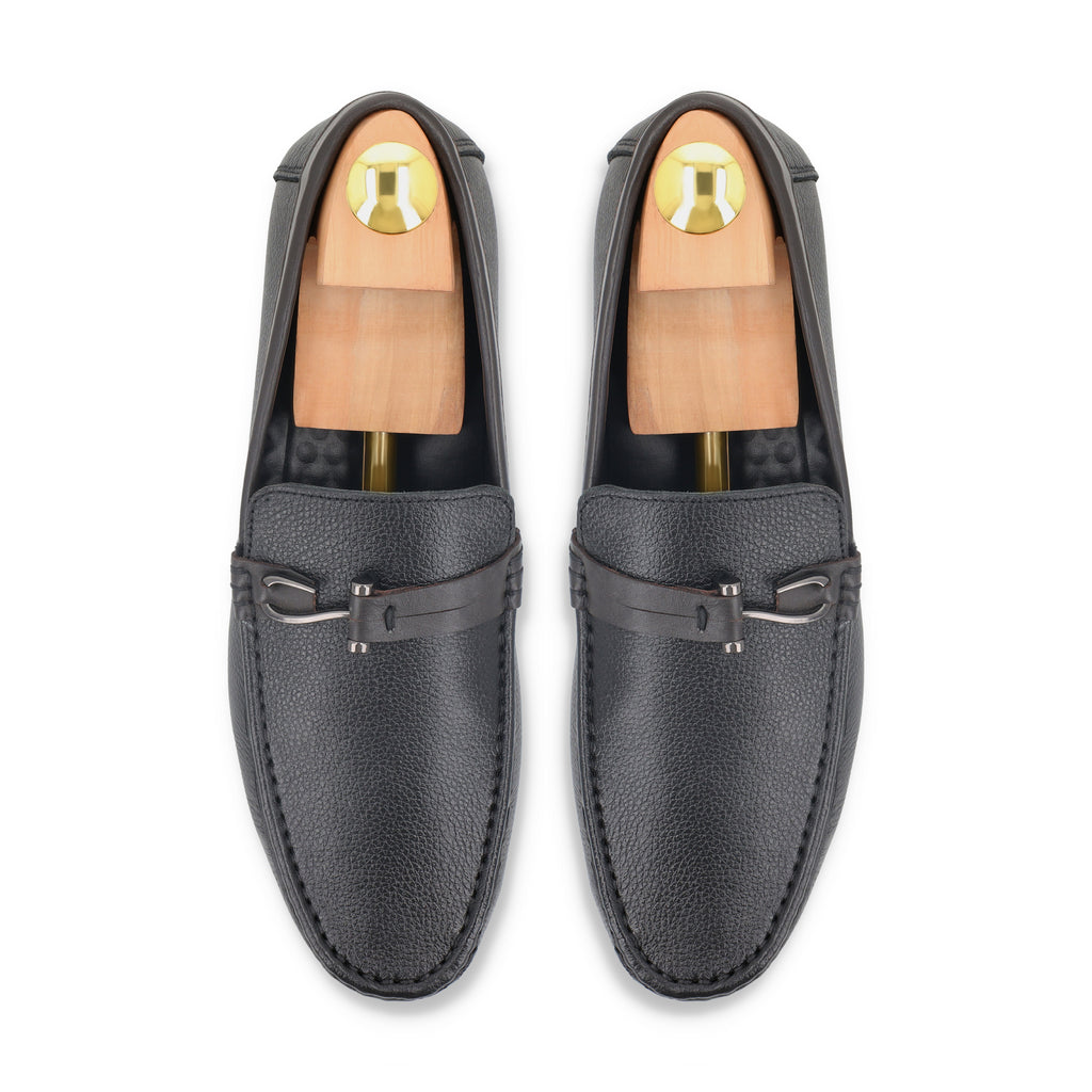 Sleek Contrast Leather Moccasins - Black