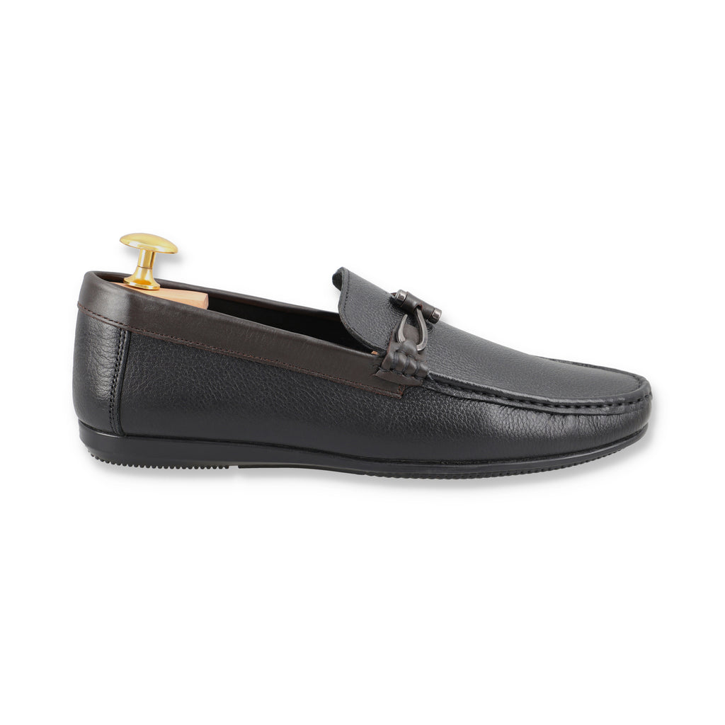 Sleek Contrast Leather Moccasins - Black