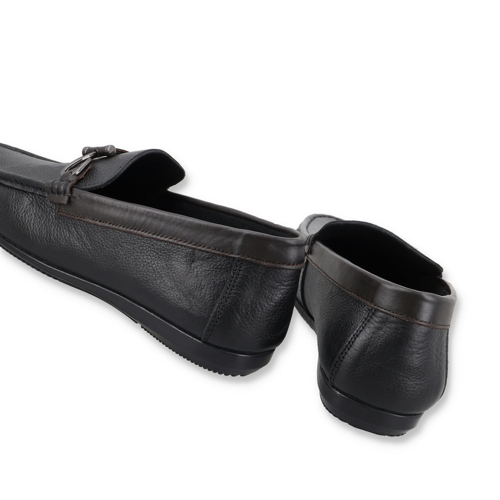 Sleek Contrast Leather Moccasins - Black