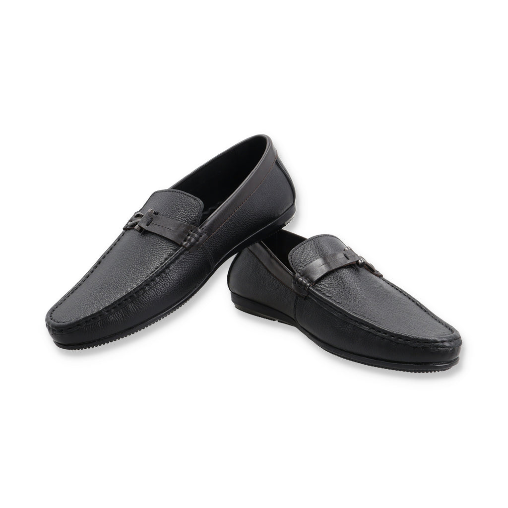 Sleek Contrast Leather Moccasins - Black