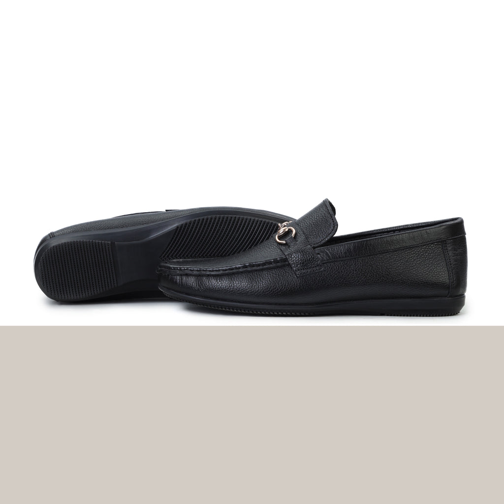 Sleek Golden Buckled Moccasins - Black