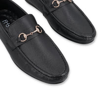 Load image into Gallery viewer, Sleek Golden Buckled Moccasins - Black