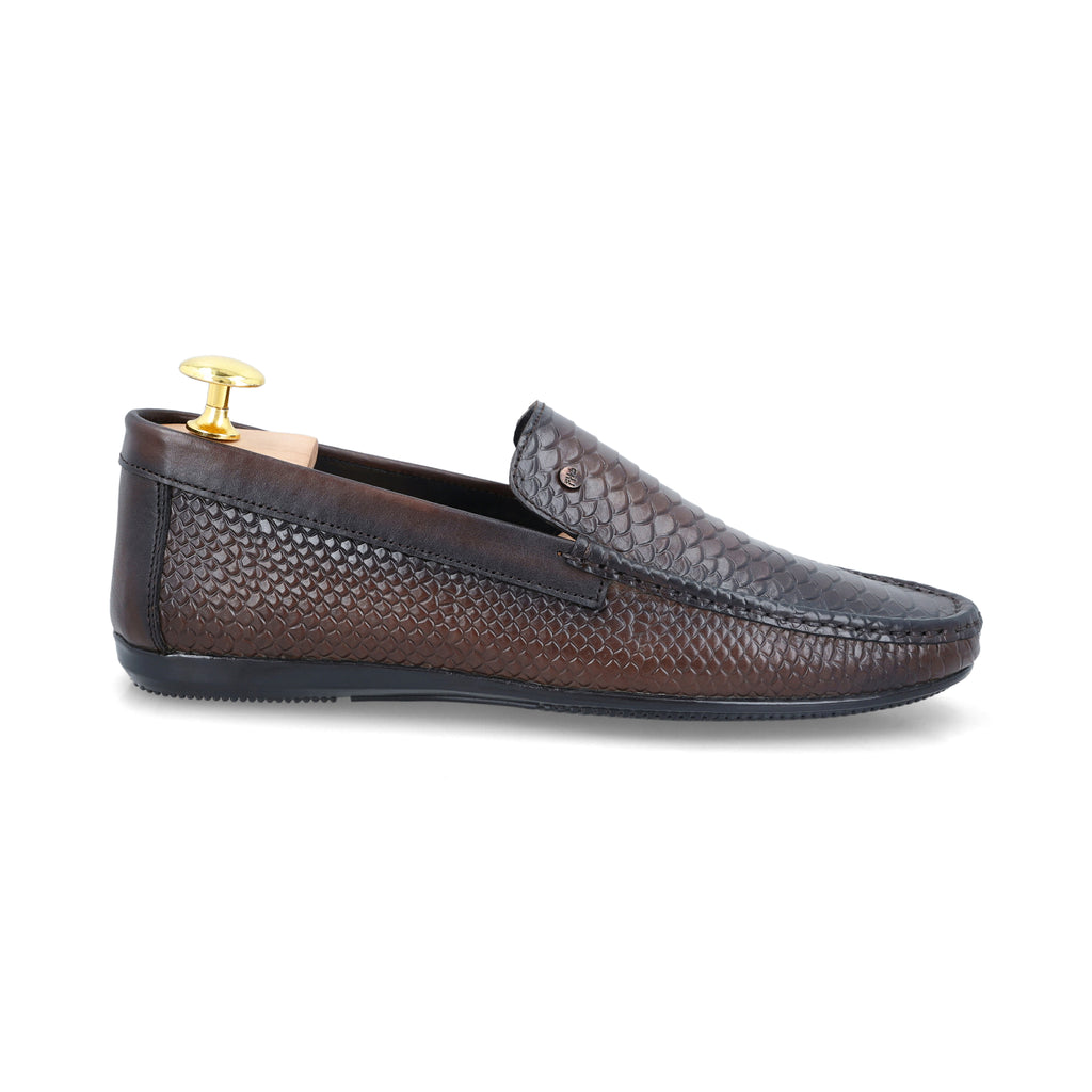 Snakeskin Embossed Moccasins - Brown