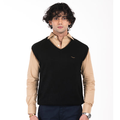 V-Neck Sleeveless Sweater-Black