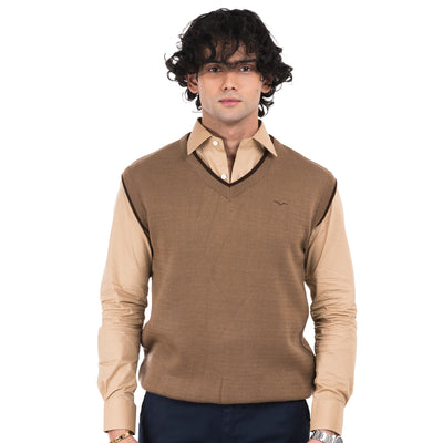 V-Neck Sleeveless Sweater-Khaaki