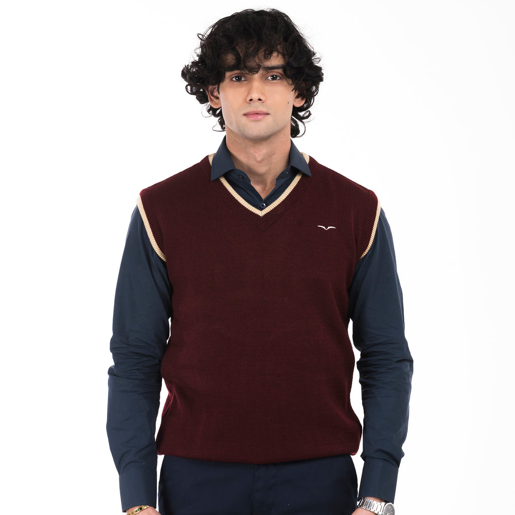 V-Neck Sleeveless Sweater-Maroon