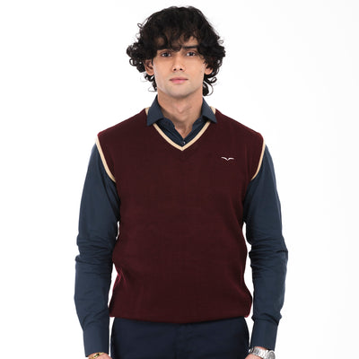 V-Neck Sleeveless Sweater-Maroon