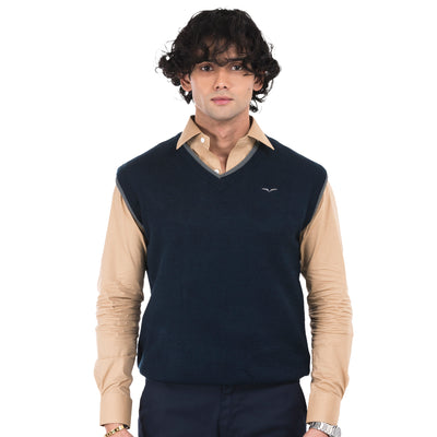 V-Neck Sleeveless Sweater-Navy