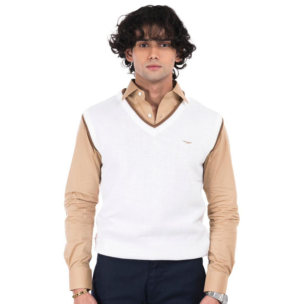 V-Neck Sleeveless Sweater-White