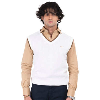 V-Neck Sleeveless Sweater-White