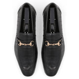 Crocodile Embossed Loafers-Black