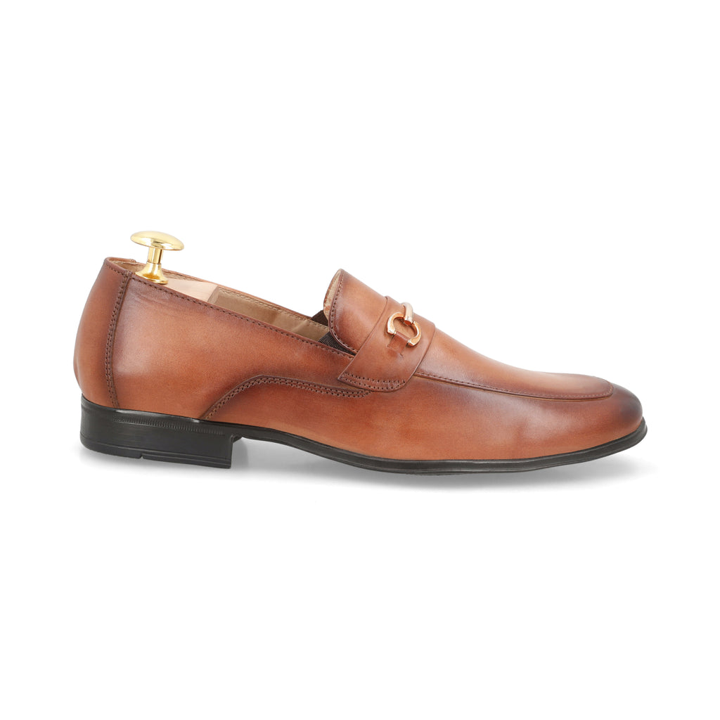 Two-Toned Buckled Loafers - Tan