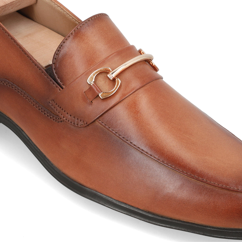 Two-Toned Buckled Loafers - Tan