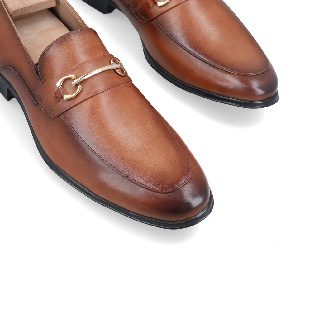 Two-Toned Buckled Loafers - Tan