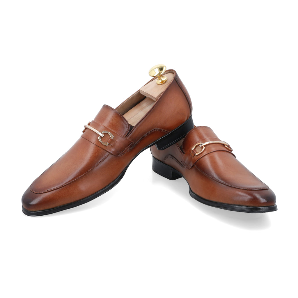 Two-Toned Buckled Loafers - Tan