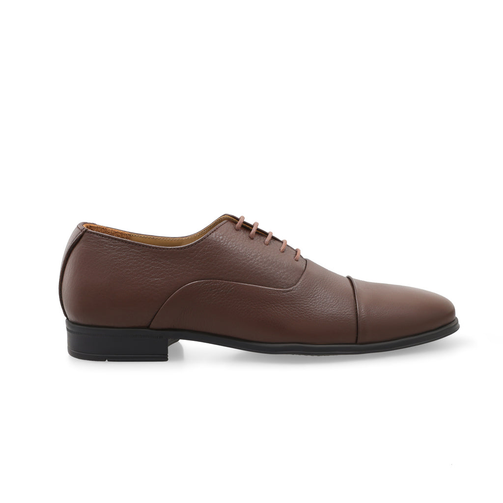 Grain leather Panelled Oxfords-Brown