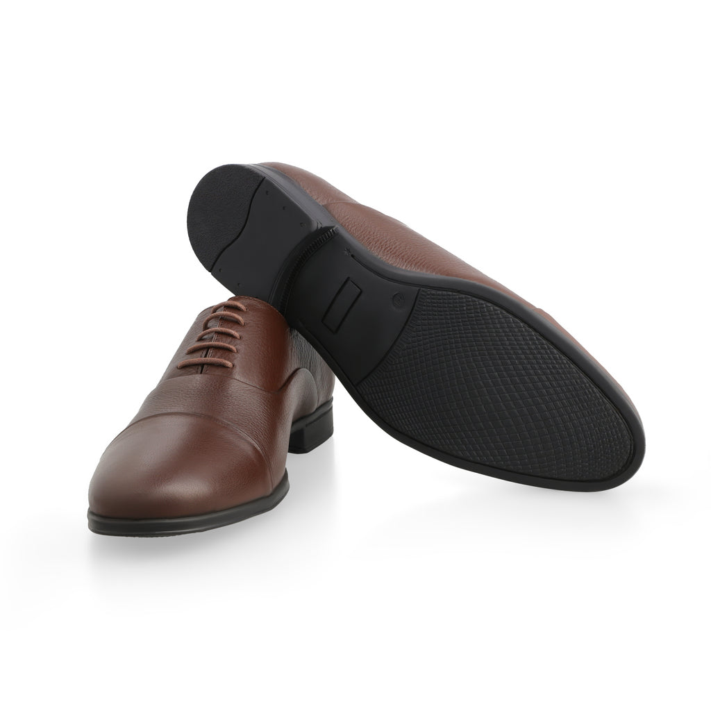 Grain leather Panelled Oxfords-Brown