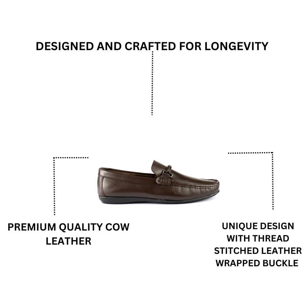 Unique Stitched Buckled Moccasins-Brown