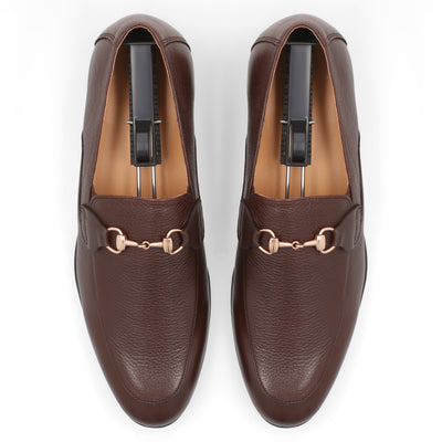 Sleek Golden Buckled Loafers-Brown