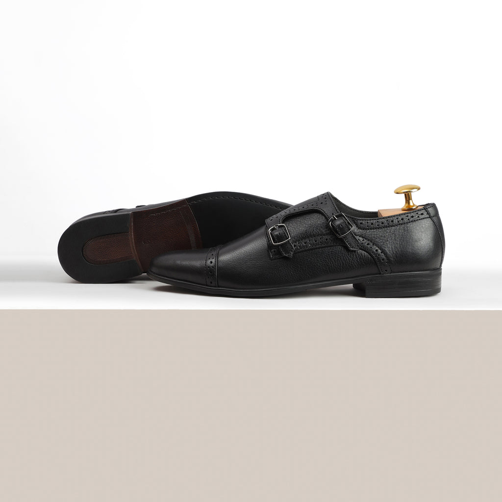 Double Monk Strap Loafers - Black