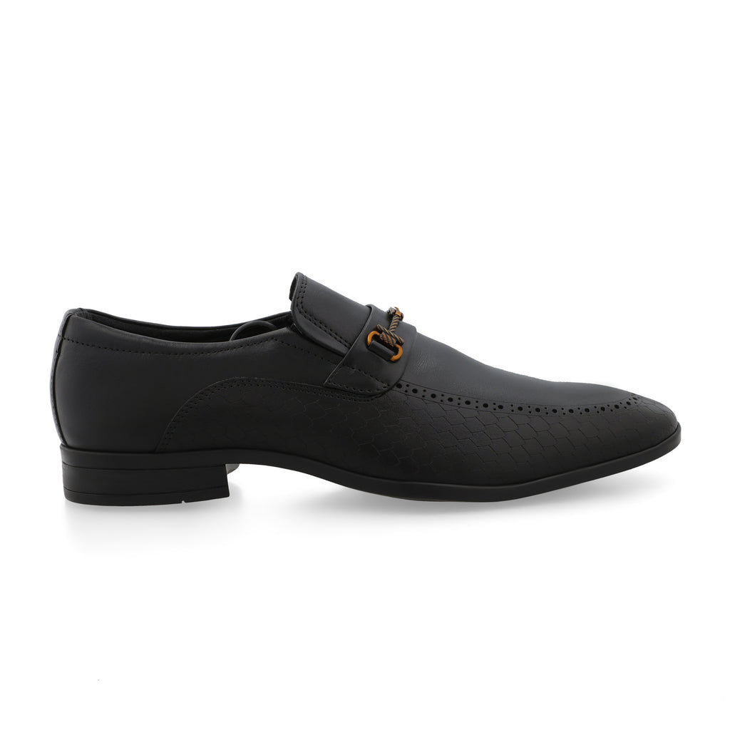Scaled Wire Buckled Loafers-Black