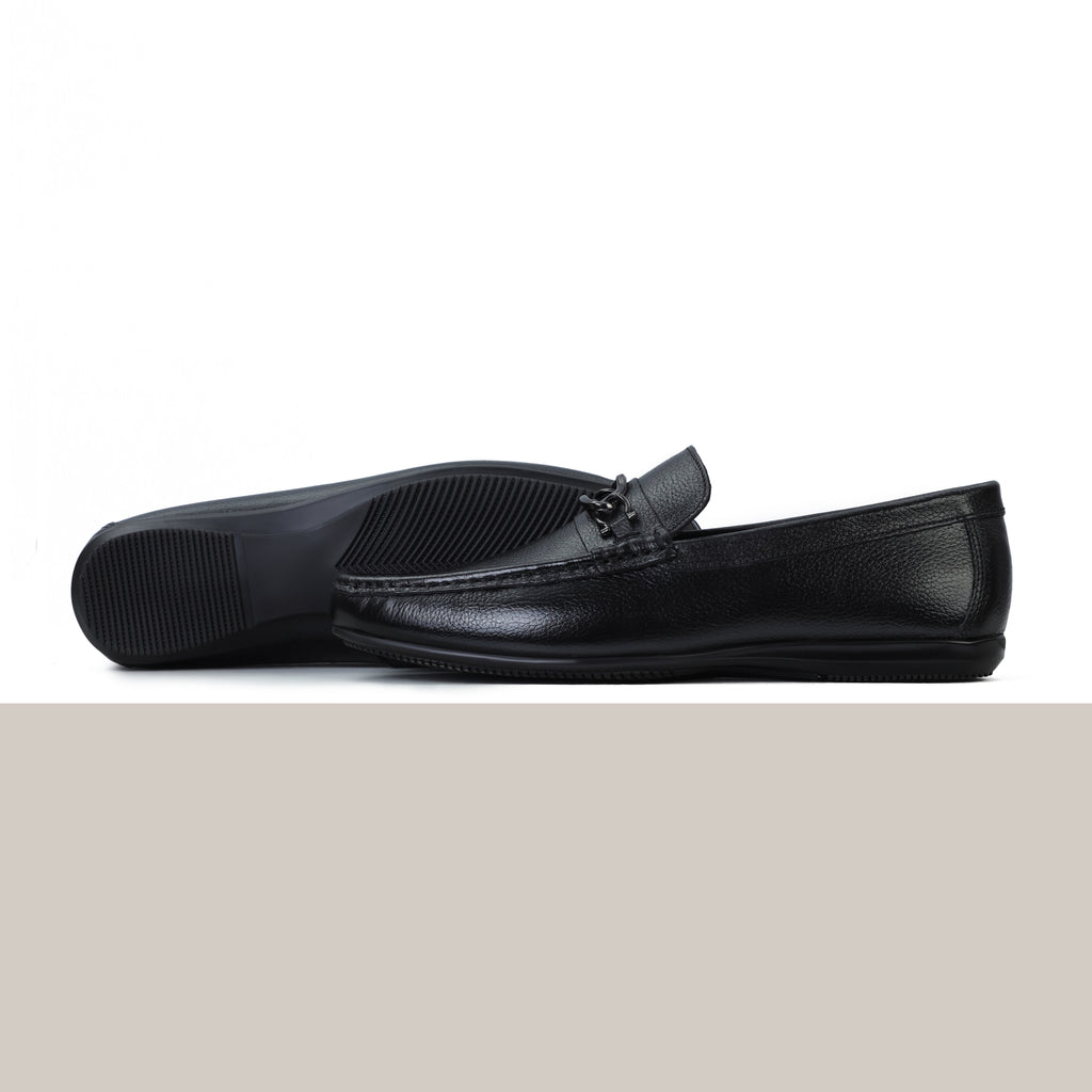 Gun Metal Buckled Moccasins - Black