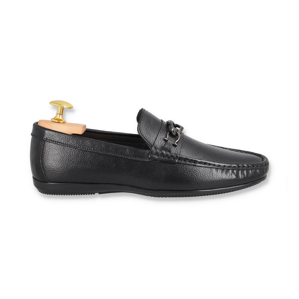 Gun Metal Buckled Moccasins - Black