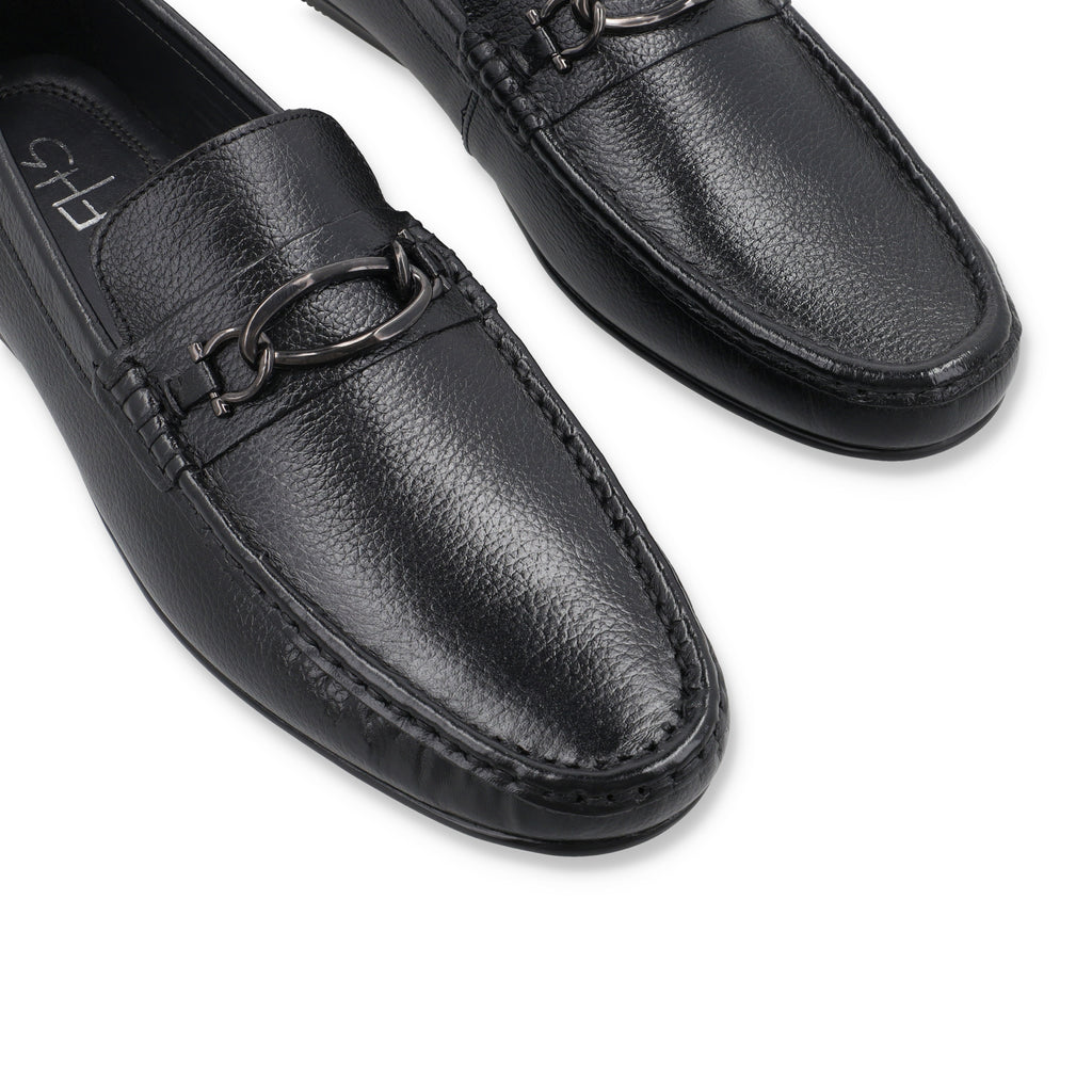 Gun Metal Buckled Moccasins - Black