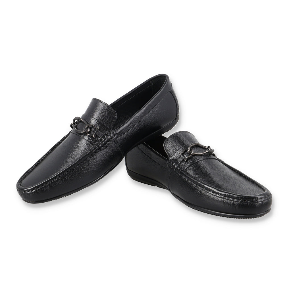 Gun Metal Buckled Moccasins - Black