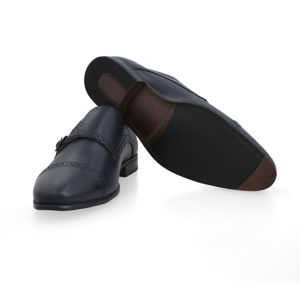 Double Monk Strap Loafers-Navy