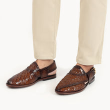 Load image into Gallery viewer, Two-Tone Croc-Embossed Peshawari Sandals-Brown