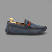 Load image into Gallery viewer, Two Tone FHS Golden Buckled Moccasins-Navy